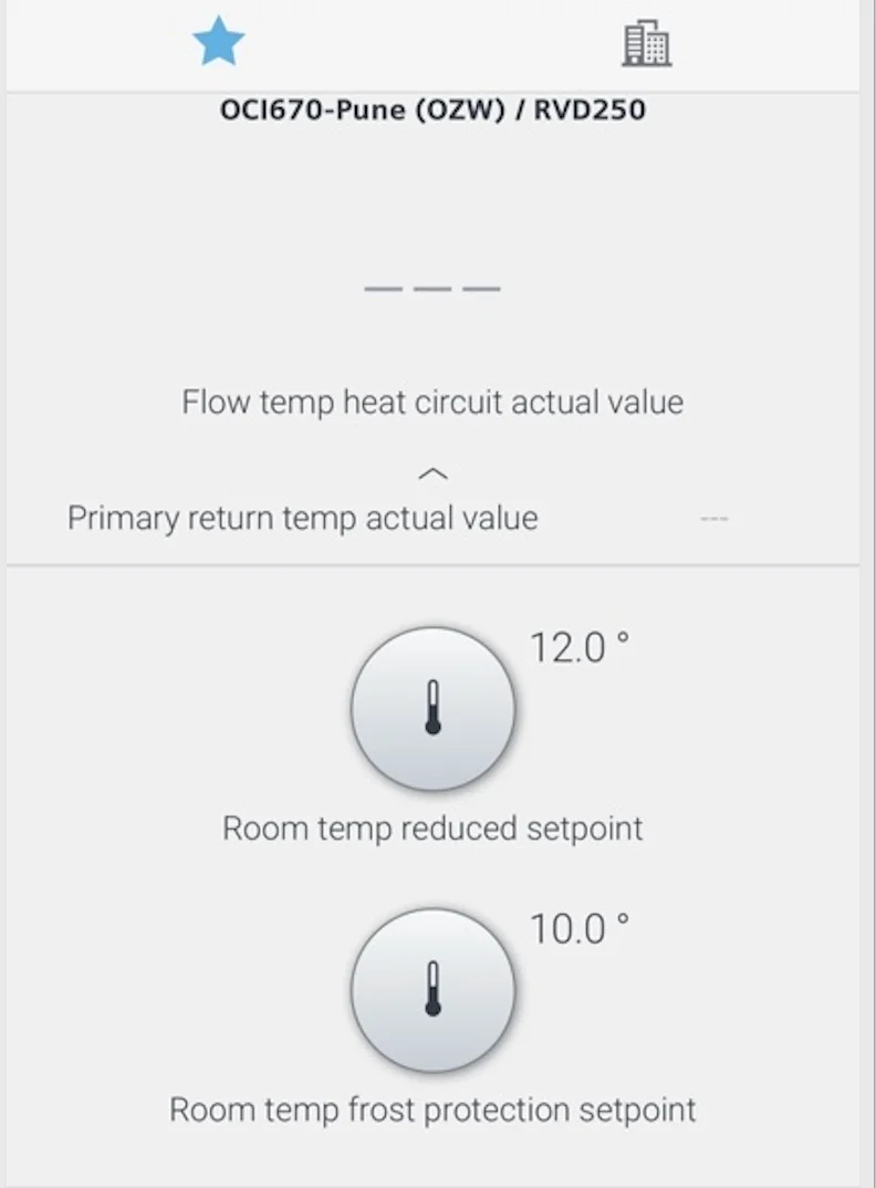 Aplikace HomeControl IC: žádané teploty a aktuální hodnoty